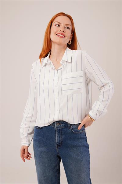 Tek Cepli Mavi Çizgili Gömlek