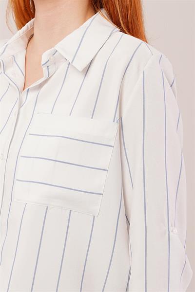 Tek Cepli Mavi Çizgili Gömlek
