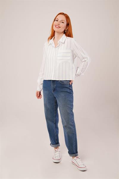 Tek Cepli Mavi Çizgili Gömlek