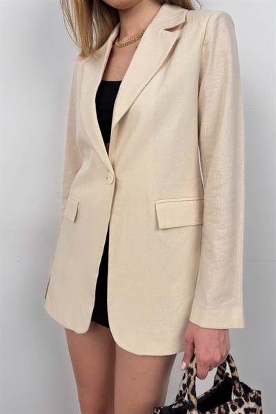 Tek Düğmeli Keten Blazer