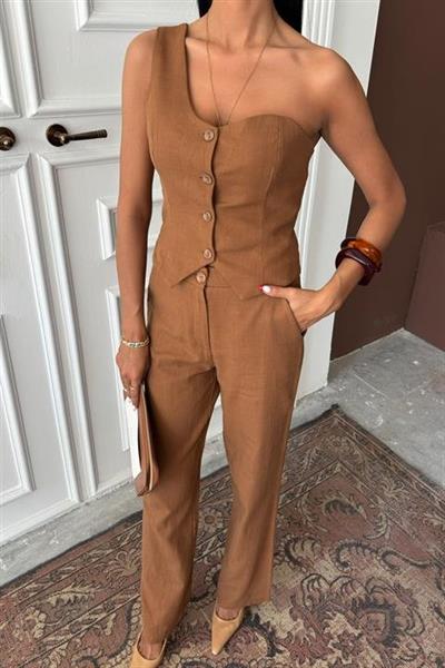 Tek Omuz Büstiyer Plazzo Pantolon Viscon Takım 10159