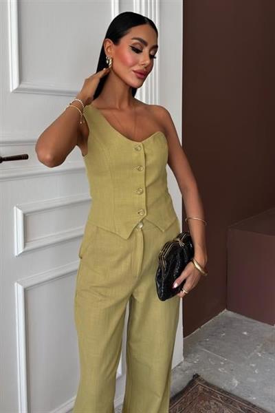 Tek Omuz Büstiyer Plazzo Pantolon Viscon Takım 10159