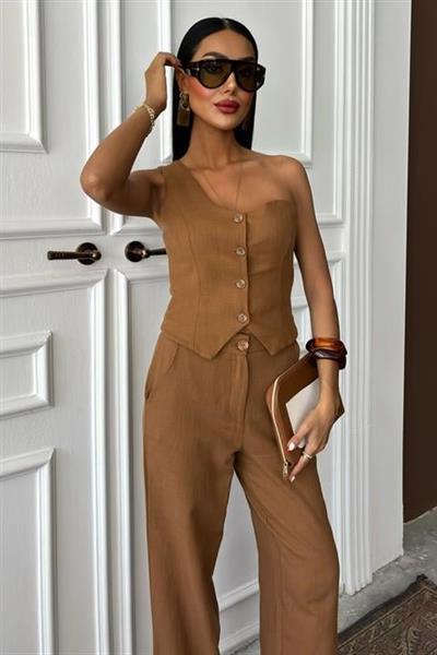 Tek Omuz Büstiyer Plazzo Pantolon Viscon Takım 10159