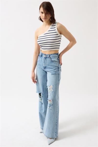 Tek Omuz Çizgili Crop