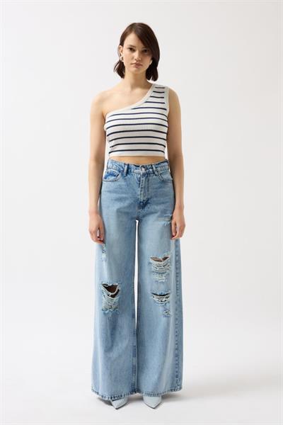 Tek Omuz Çizgili Crop