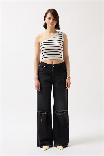 Tek Omuz Çizgili Crop