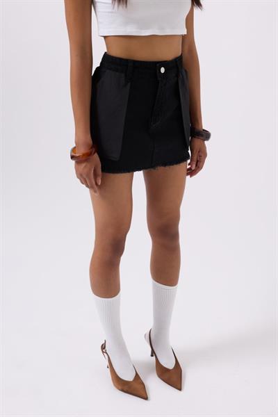 Ters Detay Denim Mini Etek