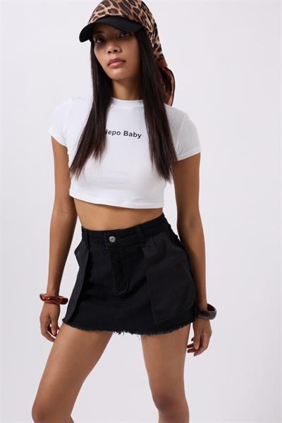 Ters Detay Denim Mini Etek