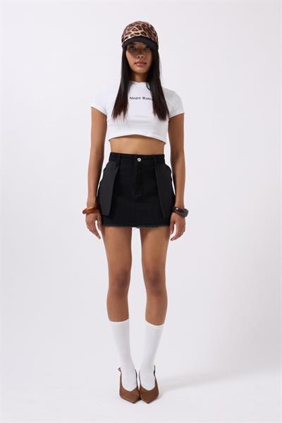 Ters Detay Denim Mini Etek