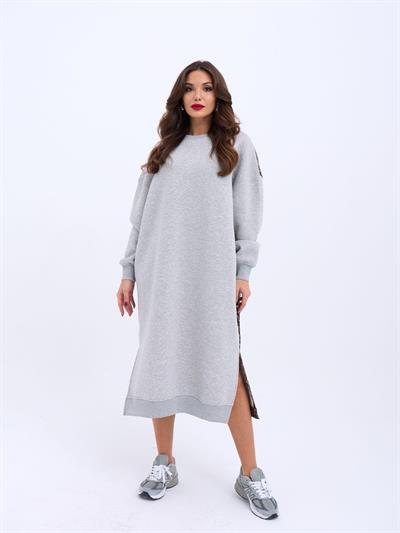 Kadın Arkası Leoparlı Yırtmaçlı Elbise