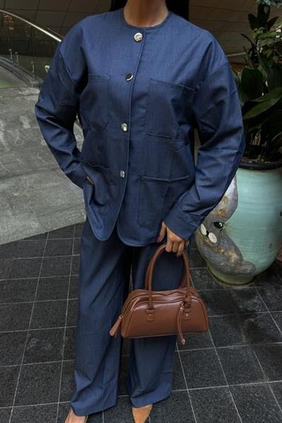 Torba Cep Detay Palazzo Pantolonlu Tensel Takım 10055