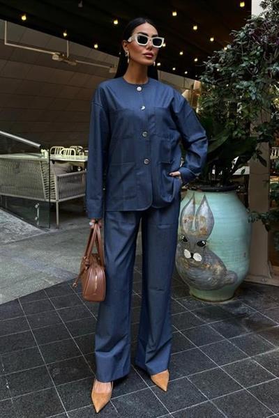 Torba Cep Detay Palazzo Pantolonlu Tensel Takım 10055