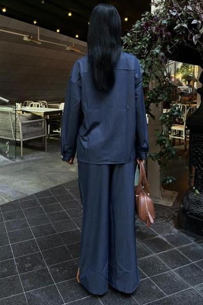 Torba Cep Detay Palazzo Pantolonlu Tensel Takım 10055