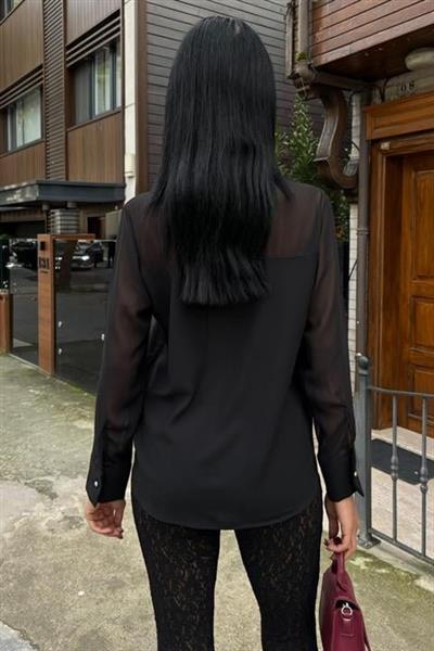 Transparan Detaylı Dökümlü Gömlek 3427