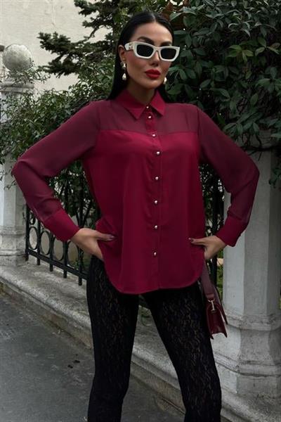 Transparan Detaylı Dökümlü Gömlek 3427