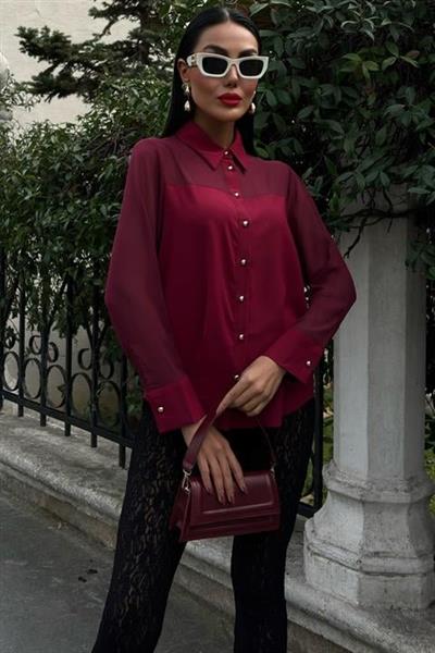 Transparan Detaylı Dökümlü Gömlek 3427