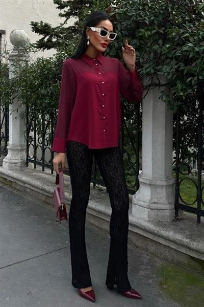 Transparan Detaylı Dökümlü Gömlek 3427