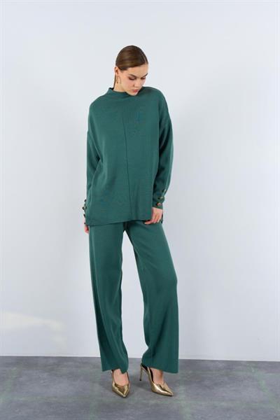 Triko Düğmeli Takım - Açık Haki