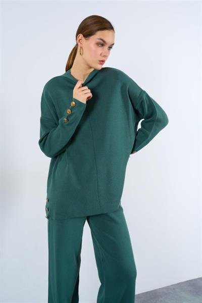 Triko Düğmeli Takım - Açık Haki