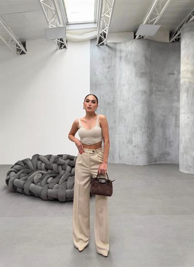 Trio Arka Bel Lasti̇k Detayli Palazzo Pantolon