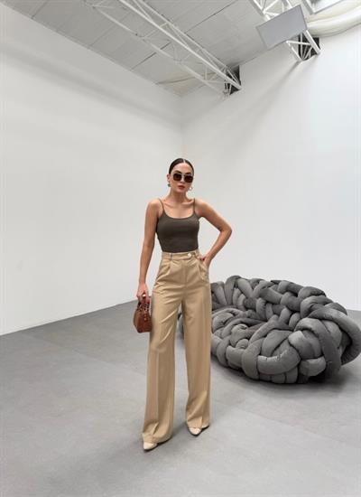 Trio Arka Bel Lasti̇k Detayli Palazzo Pantolon