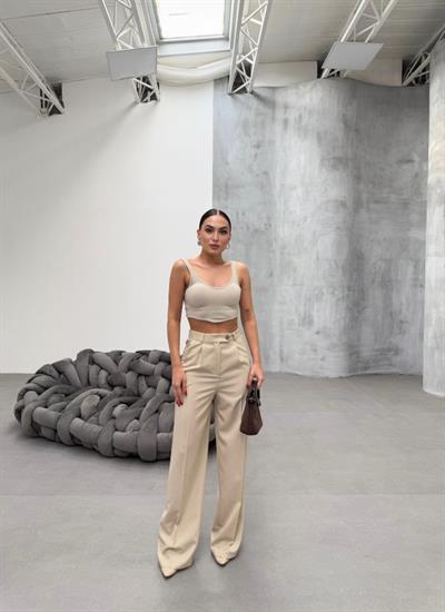 Trio Arka Bel Lasti̇k Detayli Palazzo Pantolon