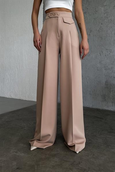 Üç Düğme Detayli Palazzo Pantolon