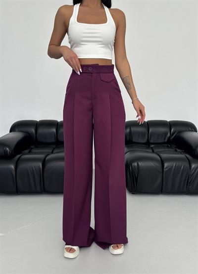 Üç Düğme Detayli Palazzo Pantolon