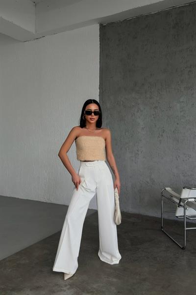 Üç Düğme Detayli Palazzo Pantolon