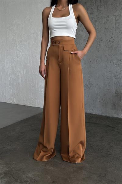 Üç Düğme Detayli Palazzo Pantolon