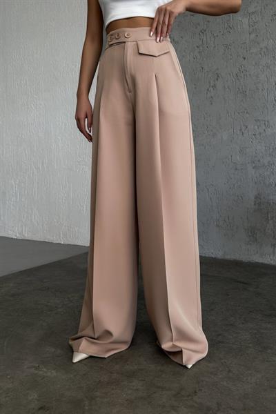 Üç Düğme Detayli Palazzo Pantolon