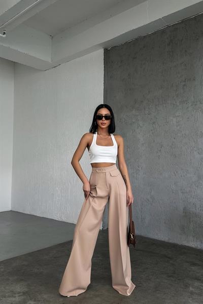 Üç Düğme Detayli Palazzo Pantolon