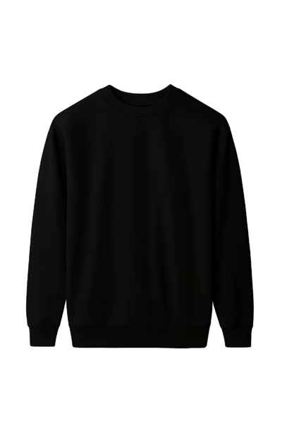 Üç İplik Arka Sizin Tasarımınız Biskilet Yaka Sweatshirt - Siyah
