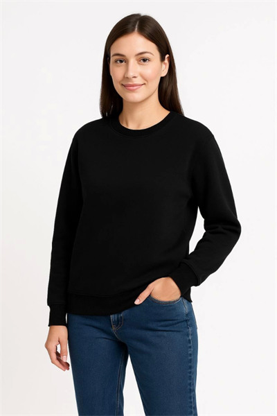 Üç İplik Düz Bisiklet Yaka SweatShirt  - Siyah