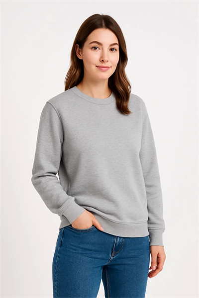 Üç İplik Düz Bisiklet Yaka SweatShirt - Gri
