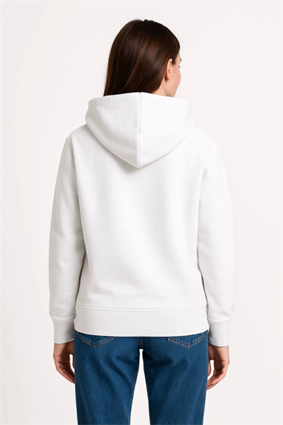 Üç İplik Kapüşonlu Kanguru Çepli SweatShirt Hoodie - Beyaz