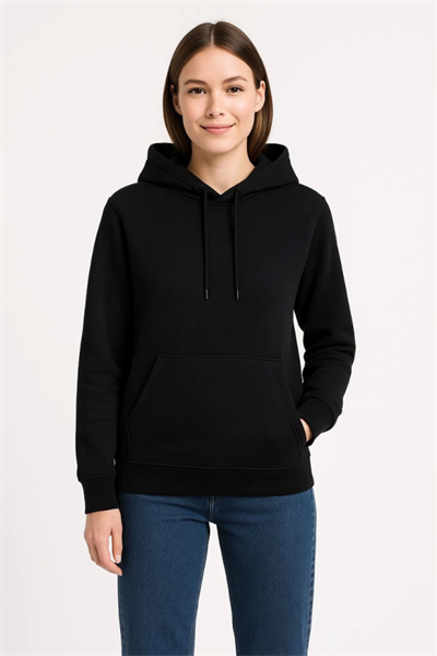 Üç İplik Kapüşonlu Kanguru Çepli SweatShirt Hoodie - Siyah