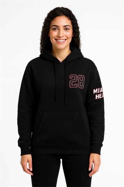 Üç İplik Kapüşonlu Ön Ve Arka Baskılı SweatShirt Hoodie - Siyah