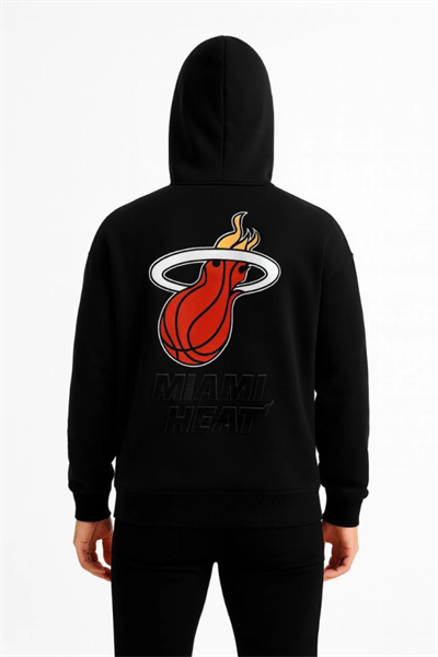 Üç İplik Kapüşonlu Ön Ve Arka Baskılı SweatShirt Hoodie - Siyah