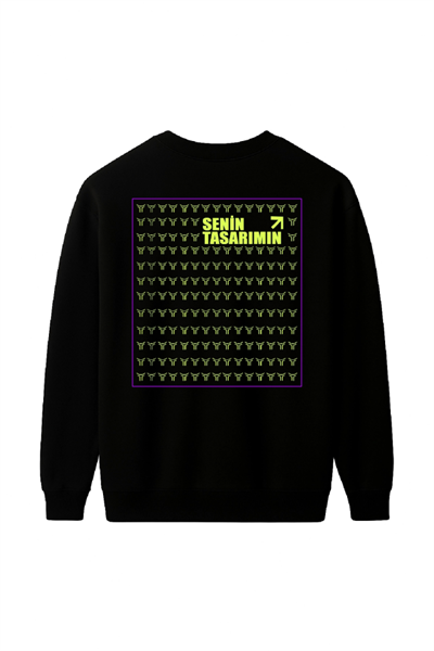 Üç İplik Ön Arka Sizin Tasarımınız Biskilet Yaka Sweatshirt - Siyah