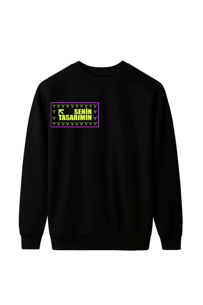 Üç İplik Ön Sizin Tasarımınız Biskilet Yaka Sweatshirt - Siyah