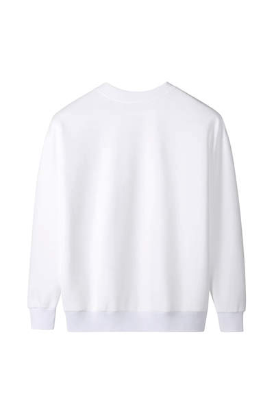 Üç İplik Ön Sizin Tasarımınız Biskilet Yaka Sweatshirt - Beyaz