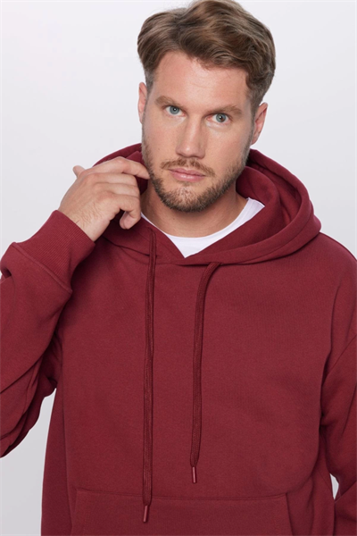 Üç İplik Penye Kapşonlu Basic SweatShirt - Bordo