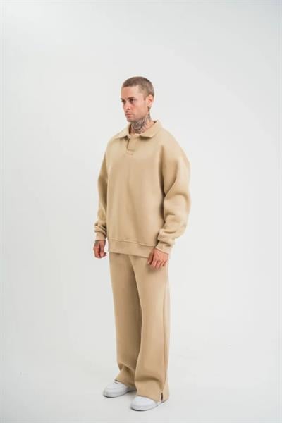 Üç İplik Uzun Kol Yakalı Eşofman Takım - Bej