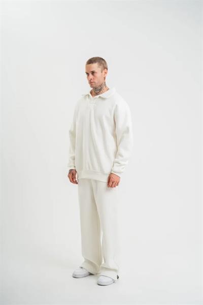 Üç İplik Uzun Kol Yakalı Eşofman Takım - Beyaz