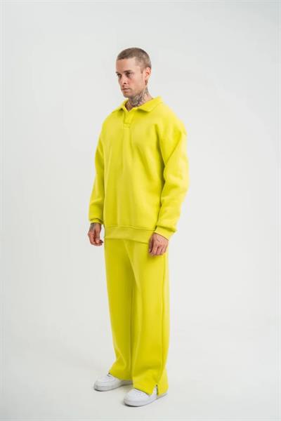 Üç İplik Uzun Kol Yakalı Eşofman Takım - Sarı