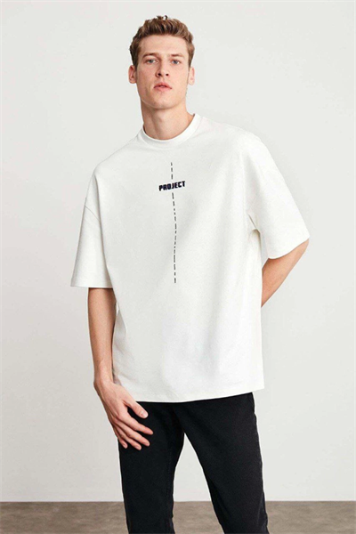 Unisex Baskılı Oversize T-Shirt - Beyaz