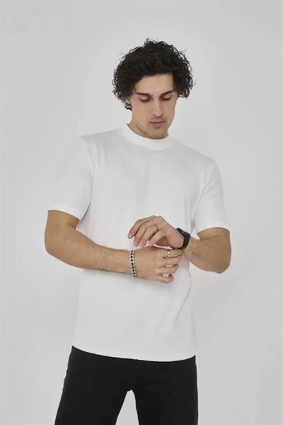 Unisex Bisiklet Yaka Slim Fit T-Shirt - Beyaz