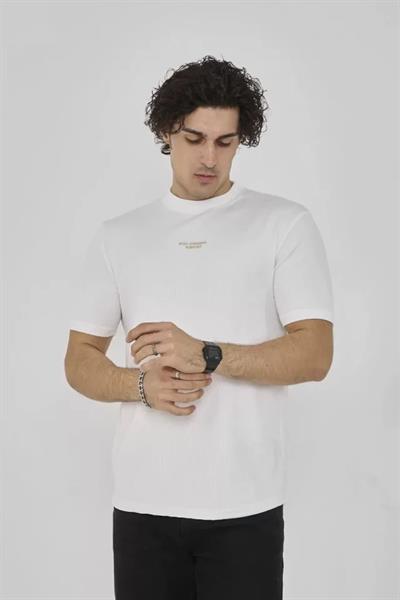 Unisex Bisiklet Yaka Slim Fit T-Shirt- Beyaz