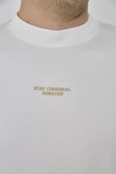 Unisex Bisiklet Yaka Slim Fit T-Shirt- Beyaz